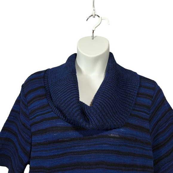 NWOT, Penningtons, Striped Cowl Neck Short Sleeve Sweater, 1X, Blue, Black - Picture 4 of 9